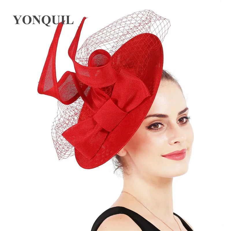 

RED bowknot Kentucky Derby Wedding Cocktail Church Sinamay Hairclips Women imitation Sinamay Fascinator Hats gril red Headwear