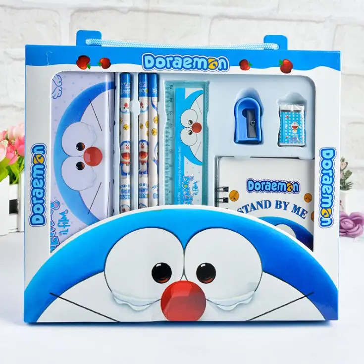 8 шт./компл. Kawaii мультфильм Миньоны Doraemon карандаши ластик точилка пенал коробка тетрадь линейка Канцелярский набор Дети подарок на день рождения