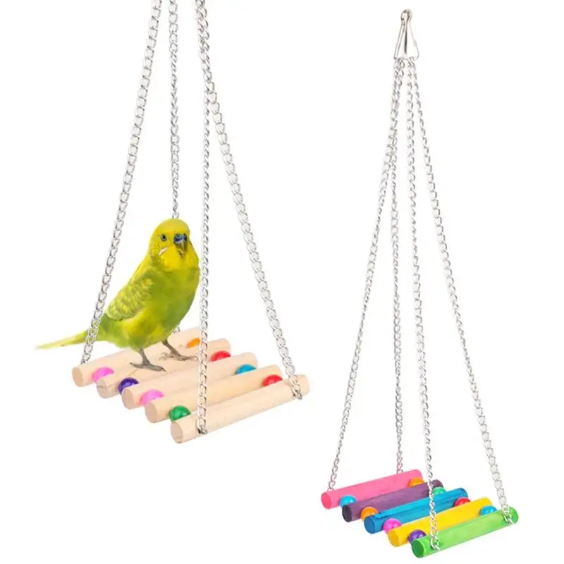2PCS Colorful Parrot Cage Swing Wooden Decorative Bird Ladder Swing Parrot Hanging Interactive Toys Bird Supplies