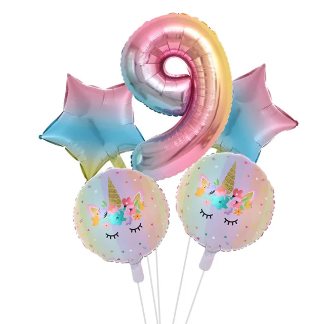 Rainbow Unicorn Balloon Number Foil Globos 1 2 3 4 Years Old Birthday Party Decoration Kid Unicorn Theme Party Wedding Balls Toy set 18