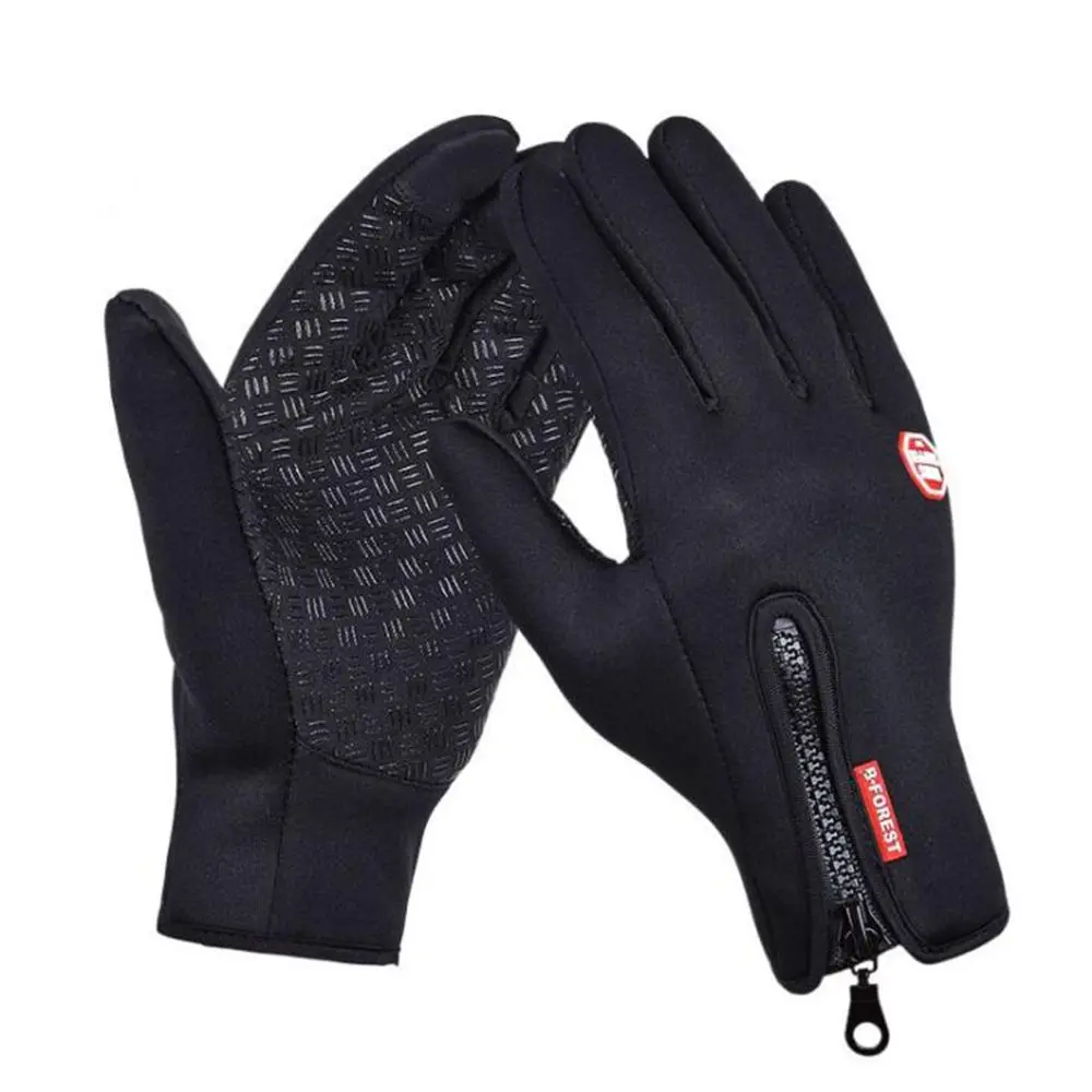 Зимние теплые ветрозащитные перчатки для велоспорта водонепроницаемые перчатки с сенсорным экраном для занятий спортом на открытом воздухе Хлопковые Перчатки для фитнеса противоскользящие перчатки на весь палец - Цвет: black