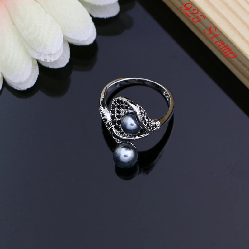 Kaufen Horn 925 Silber Braut Schmuck Sets Schwarz Zirkon Perlen Perle Für Frauen Partei Ohrringe Mit Stein Anlage Design Ring Armband set