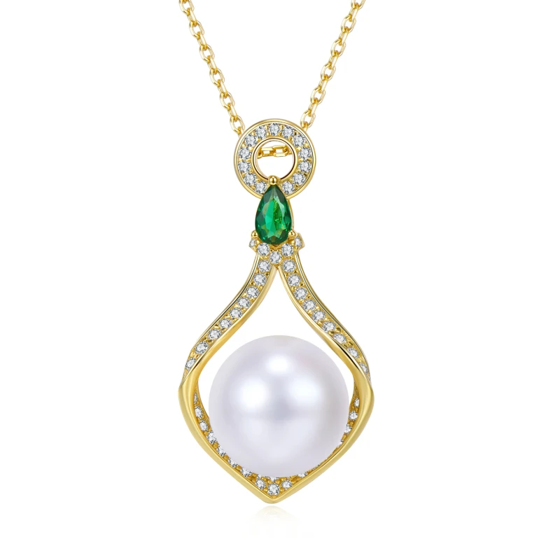 LUNARIEEN Natural Freshwater Pearl Choker Necklace 925 Silver Gold Chain Green CZ Jewelry for Women Wedding Party Gift 2021 | Украшения и