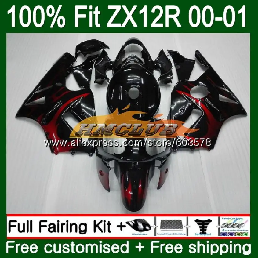 Подходит для литья под давлением для KAWASAKI ZX 1200 1200CC ZX12R 00 01 112CL. 6 ZX1200 ZX 12 R 12R ZX-12R 2000 2001 OEM красный пламя обтекатель