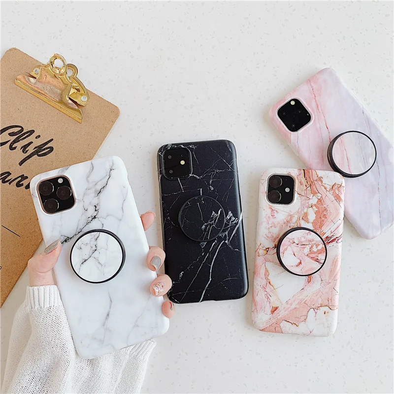 

Bracket holder marble phone case for iphone 11 Pro Max SE 2020 matte retro kickstand cover for iphone xs max xr x 7 8 Plus capa