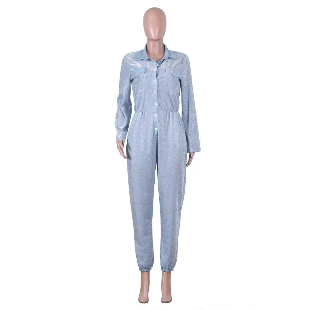 blue Wjustforu модный пэчворк комбинезон с блестками для Для женщин вечеринка Bodycon Club с широкими штанинами женский с длинным рукавом элегантное боди - Цвет: blue
