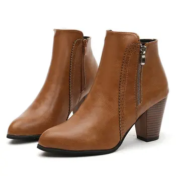 

Mudibear 2020 Women's Footwear Autumn Winter European Retro Rub Colored Chunky Heel Side Zipper Boot High Fashion Non-Slip Shoes