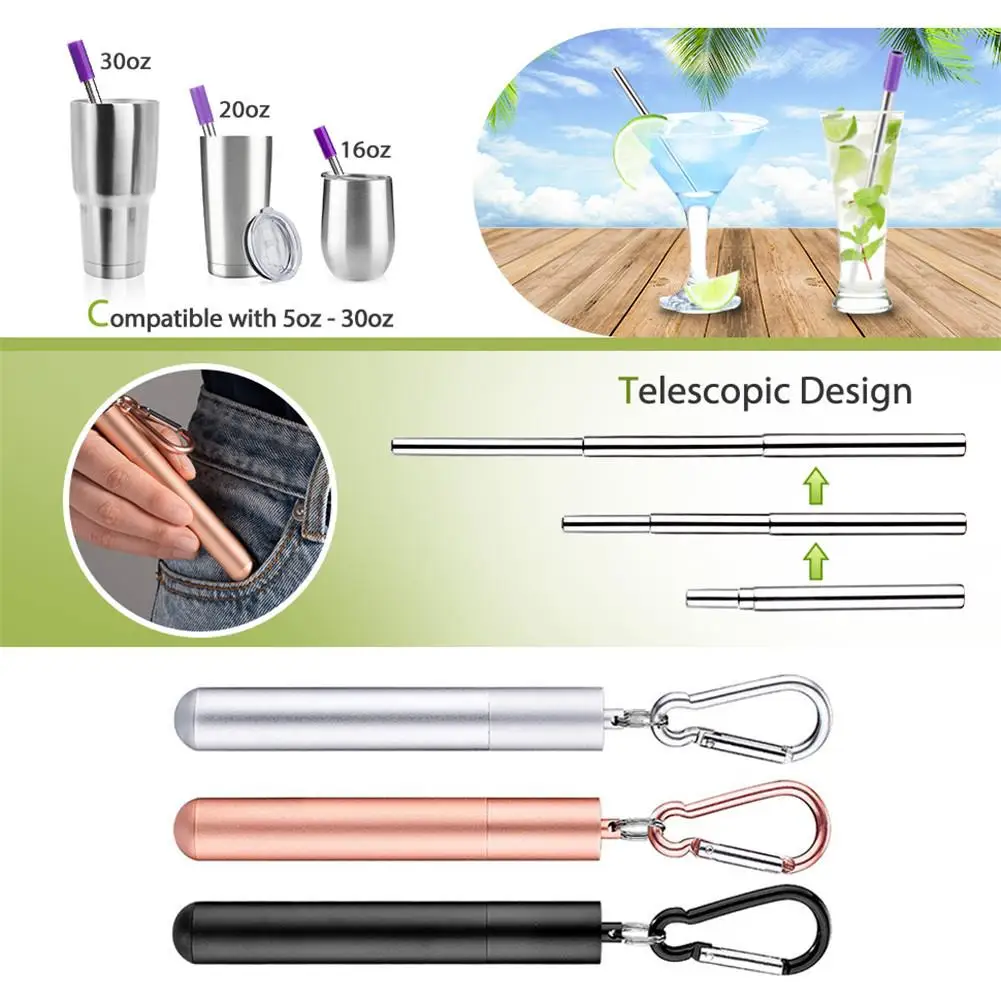 

Environmentally-friendly Folding Straw Stainless Steel Telescopic Straw Disassembling Beverage Straws Restaurant Supplies