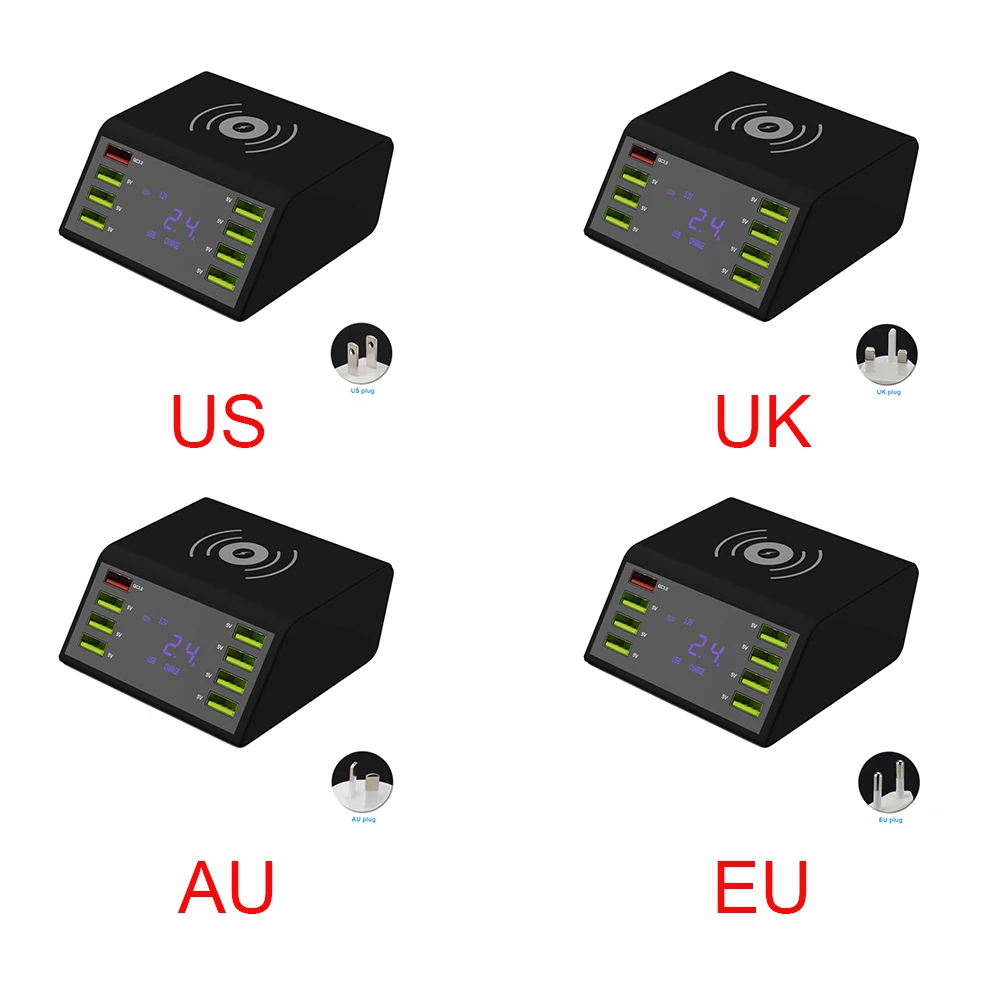 8 usb портов умный адаптер питания быстрая зарядка мобильный многофункциональный, с ЖК-дисплеем станция Походное зарядное устройство для мобильного телефона универсальный Настольный