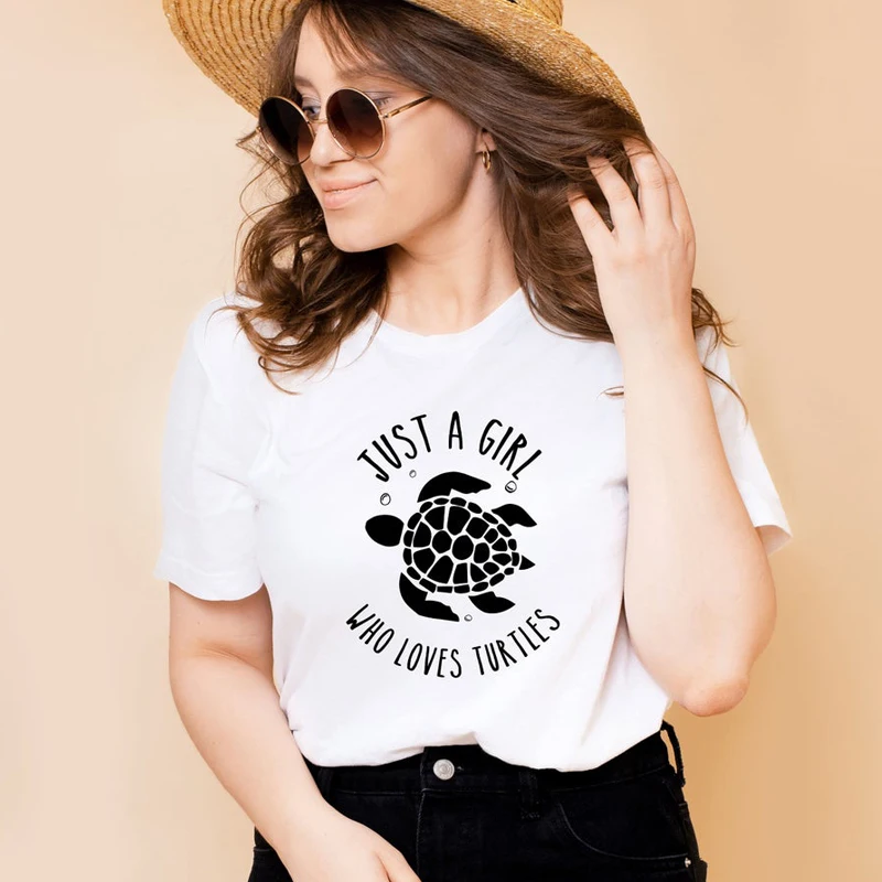 

Just A Girl Who Loves Turtles T-shirt Cute Turtle Lover Gift Tshirt Funny Women Short Sleeve Graphic Vegan Tee Top Dropshipping