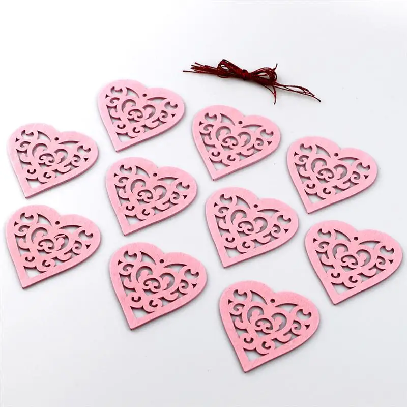 20pcs Hollow Love Pendants DIY Wooden Decorations Handmade Craft Ornaments Wedding Party Adornments