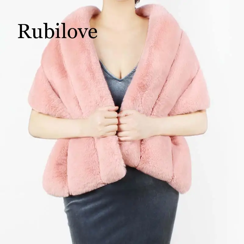 Rubilove теплое зимнее Вязание шерстяной плащ из искусственного лисьего меха кашемировый шарф шаль большие обертывания имитация лисьего меха женское пончо