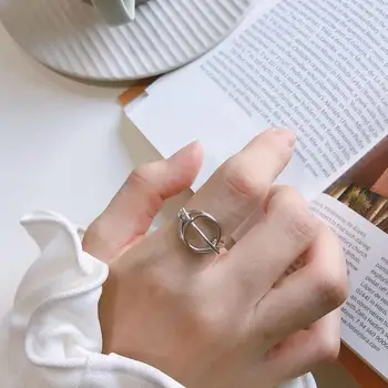 

100% Authentic 925 sterling silver Galaxy Orbital Rings open circle &straight bar lucky Party Rings Geometric adjust TLJ960