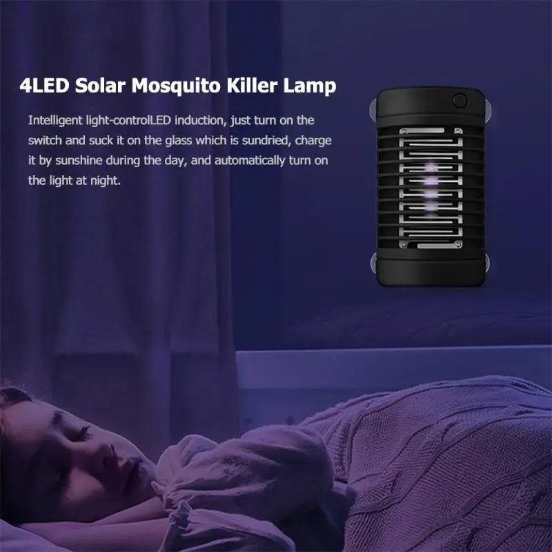 4LED Солнечная противомоскитная лампа поражения электрическим током устройство для уничтожения насекомых Ловушка для ловушек для светильник
