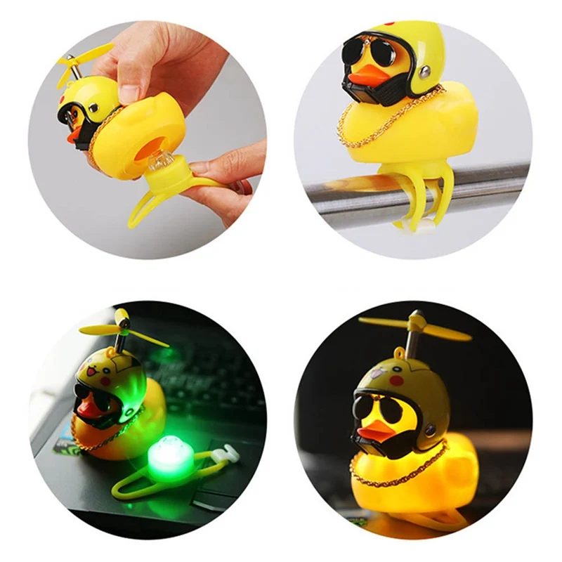 Decoración de pato amarillo pequeño para bicicleta de montaña, embellecedor de bicicleta de carretera con tira de luz fija, casco de manillar de motocicleta, viento roto