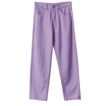 

2020 New Women Purple Pants Casual High Waist Women Pants Female Trousers Outwear Pure Color Ankle Length Straight Pants