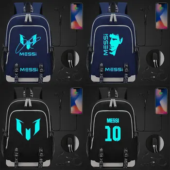 

Blue LuminousFootball Star Messi 10 Sport number USB Boy Girl Book School bag Women Teenagers Men Laptop Backpack Packsack