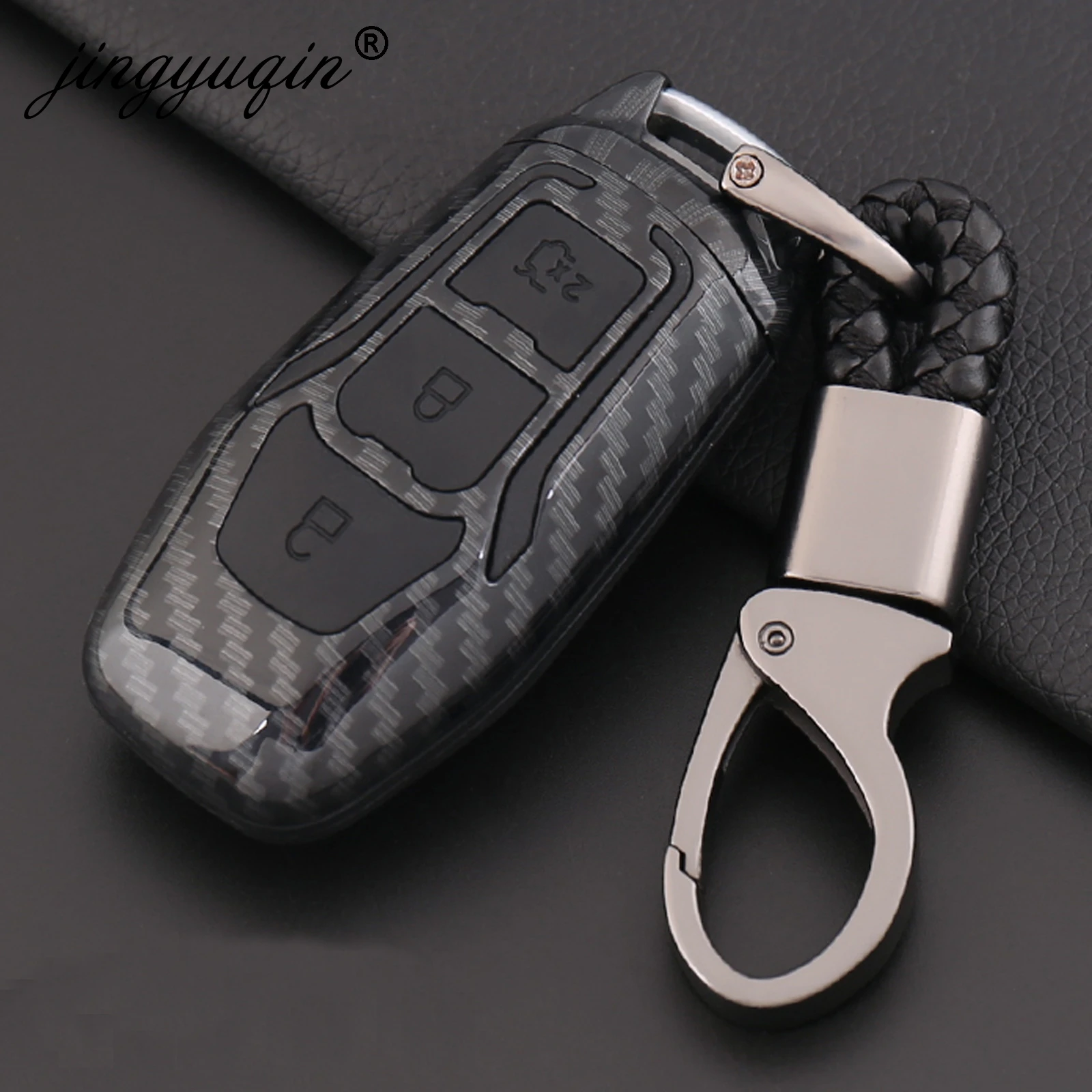 For Ford Edge Mondeo Mustang Key Shell keychain Carbon Fiber+Silicone Car Smart Remote Key Case Automobile Protective Cover