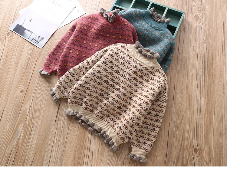 Свитер для маленьких девочек от 1 до 10 лет зимняя утепленная свободная детская одежда с воротником-черепашкой вязаные свитера пуловеры детская одежда