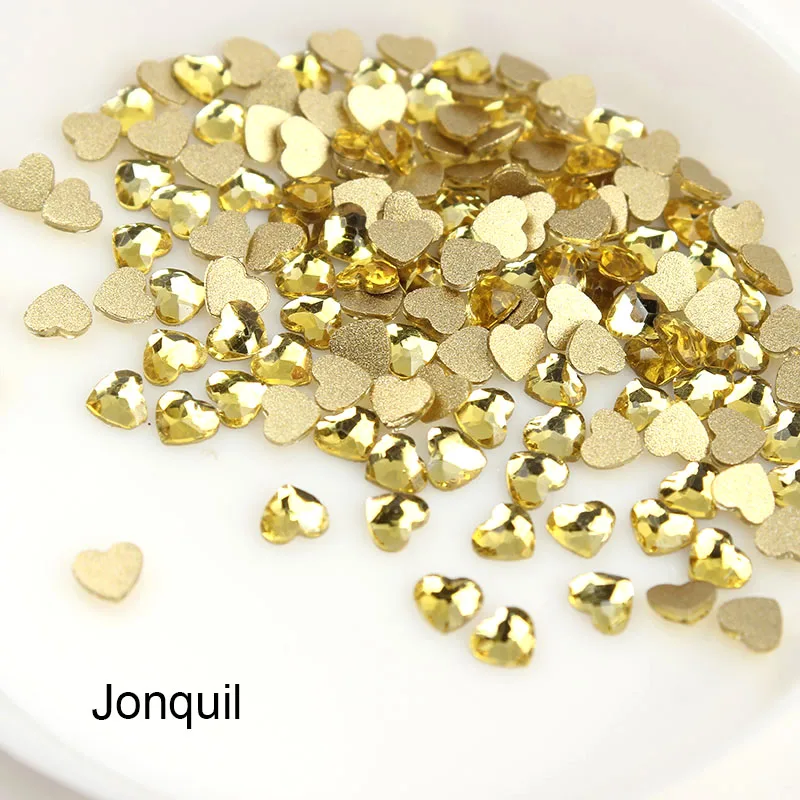 Jonquil 3 мм, прозрачные новые Стразы в форме сердца для дизайна ногтей, 10 цветов, модный хрустальный камень, 30 шт/100 шт, сделай сам, украшения для ногтей - Цвет: Jonquil