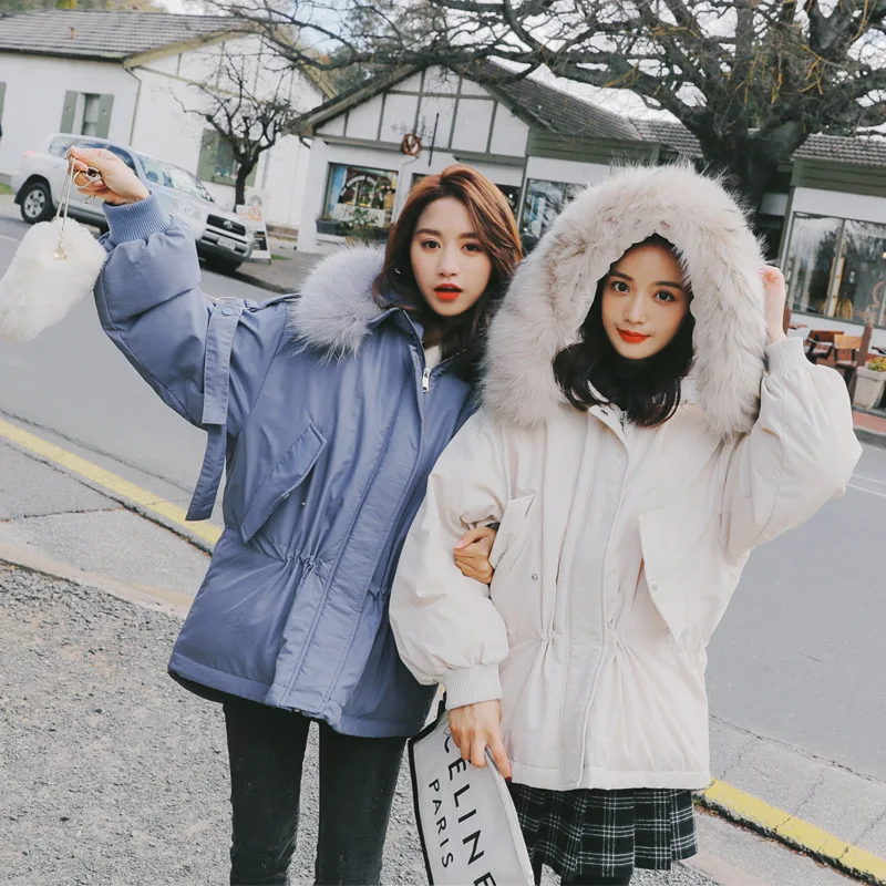 

Women's Model Large Fur Collar down Cotton Overcoat Korean-style Loose-Fit Students Thick BF Cotton-padded Jacket 2019 New Style