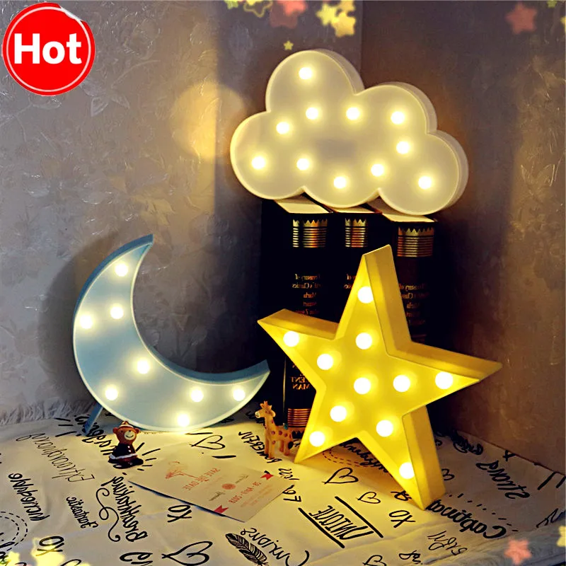 3D светодиодный ночник с милым облаком звездой луной настенный светильник для