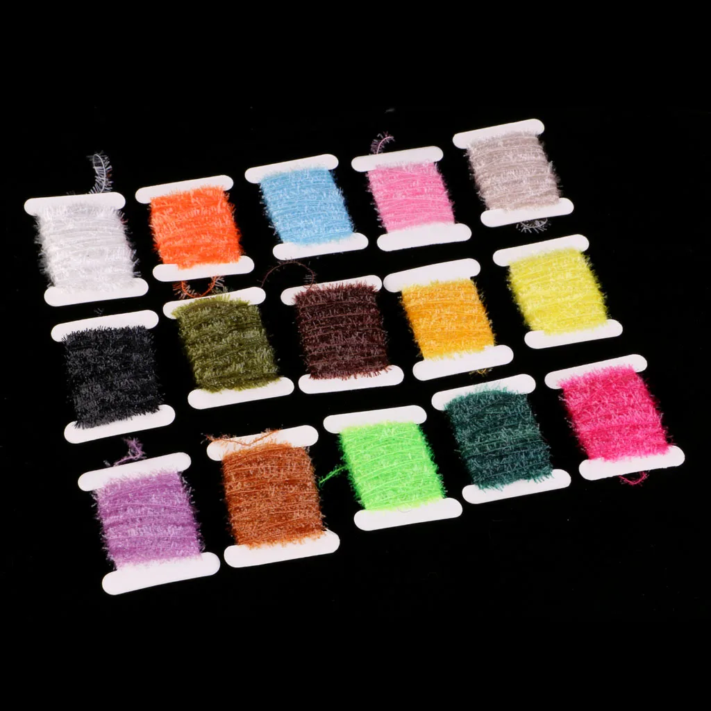 15 Cards Tinsel Chenille Line Crystal Flash Line Fly Fishing Tying Materials 