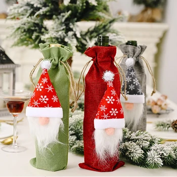 

1pc Merry Christmas Wine Bottle Cobers Bag Santa Claus Champagne Bottle Cover Party Table Decoration for Home