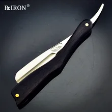 RIRION Professional Barber Beard Shaver For Men Natural Ebony Wood Handle Manual Folding Face Knife Razors Shaving Tools
