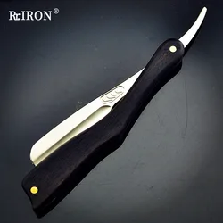 RIRION Professional Barber Beard Shaver For Men Natural Ebony Wood Handle Manual Folding Face Knife Razors Shaving Tools
