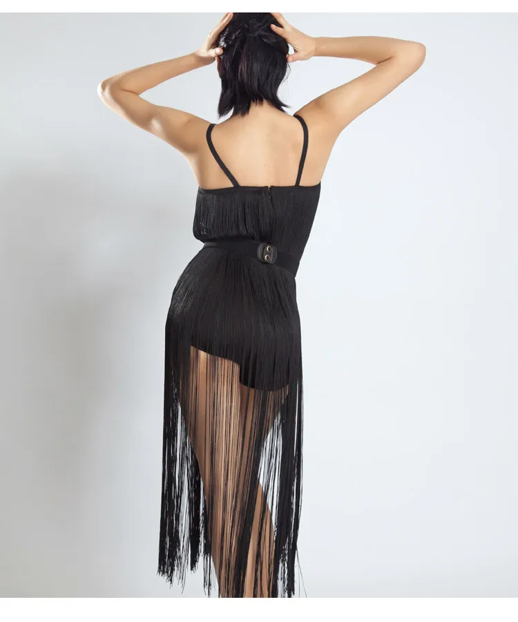 Year New Summer Tassel Lady Dance Dresses Strapless Black Color Dancer Latin Slim Sexy Women Dress Clothes