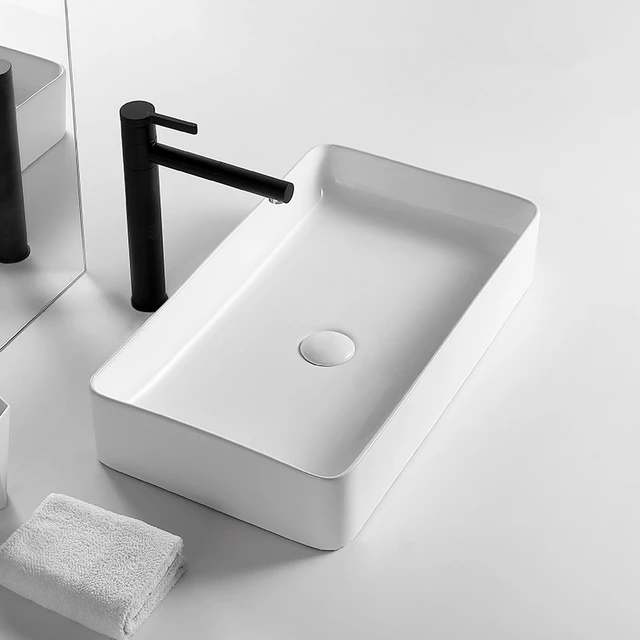 Banyo lavabo seramik beyaz kare lavabo tezgah lavabo süzgeç İskandinav  seramik lavabo sanat havzası şampuan kase - AliExpress