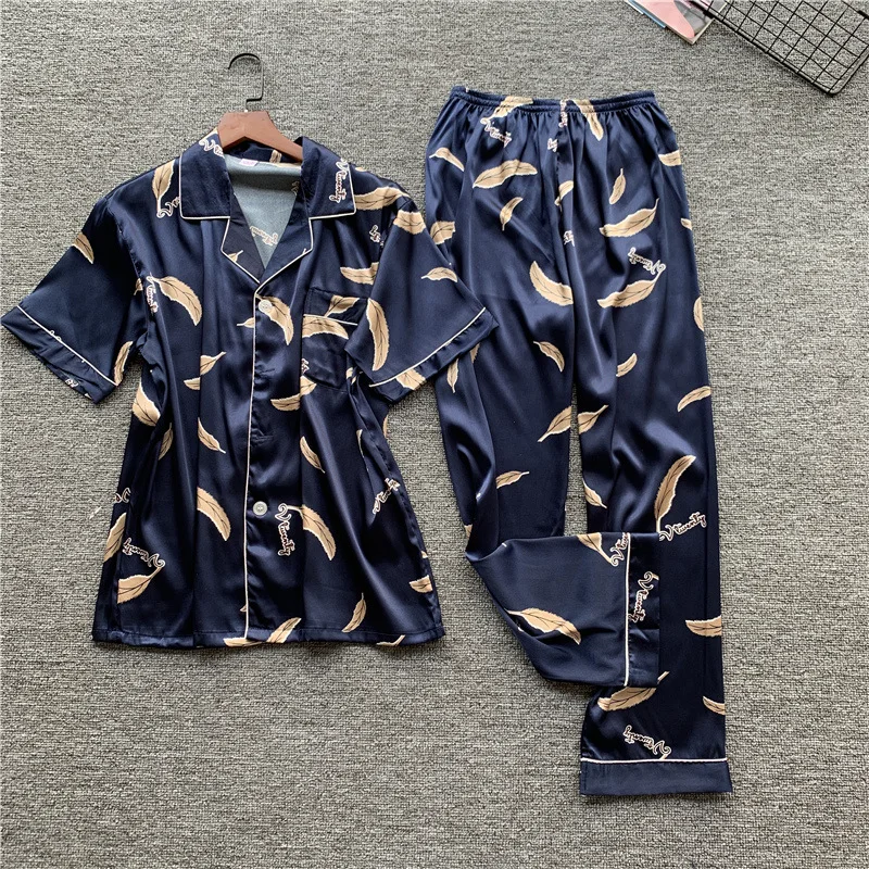 

Navy Blue Womens Night Robe Sleep Nightgown Shirt Pajamas Spring Two Piece Sleepwear Sets Casual Home Wear Nightwear Bath Gown