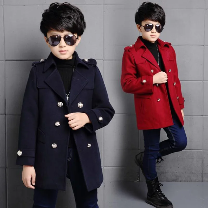 The New Cuhk Children's Coat Winter Coat Thickening of Woolen Cloth in the Fall and Winter of Long Dust Coat
