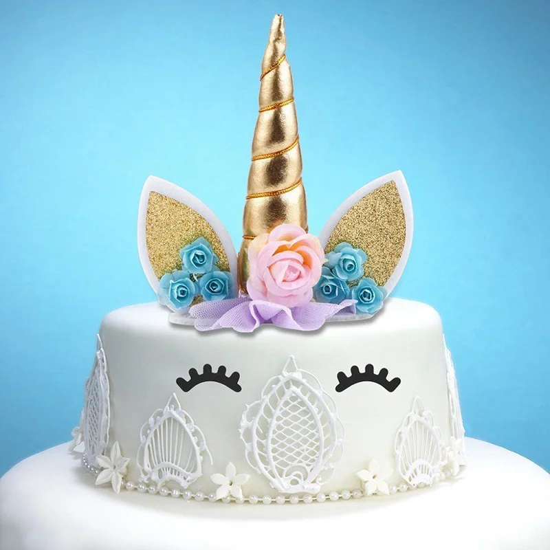 Золотой Единорог рога торт Топпер день рождения торт украшение девичий день рождения паритет торт Топпер Единорог вечерние поставки детский душ
