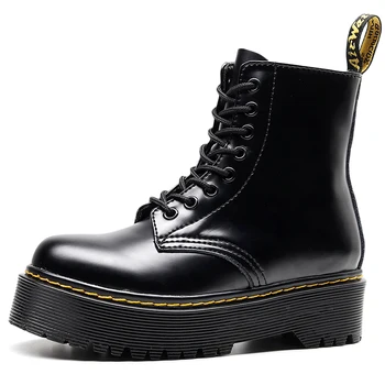 

Women's Leather Boots Shoes 2020 New Women Shoes Leather Retro British Style Thick Bottom Ladies Vulcanized Women's Shoes-40