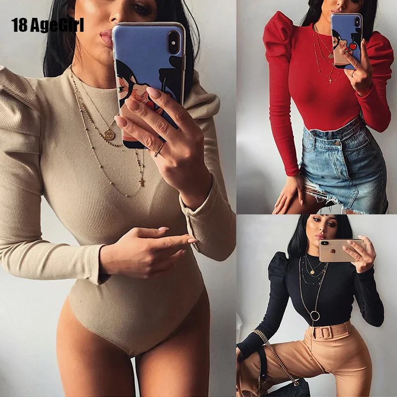 

2020 Sexy Solid Bodysuit Women Long Sleeve Lady Body Top Clothes For Female Bodycon Sheer Sexy Ladies Autumn and winter Bodysuit