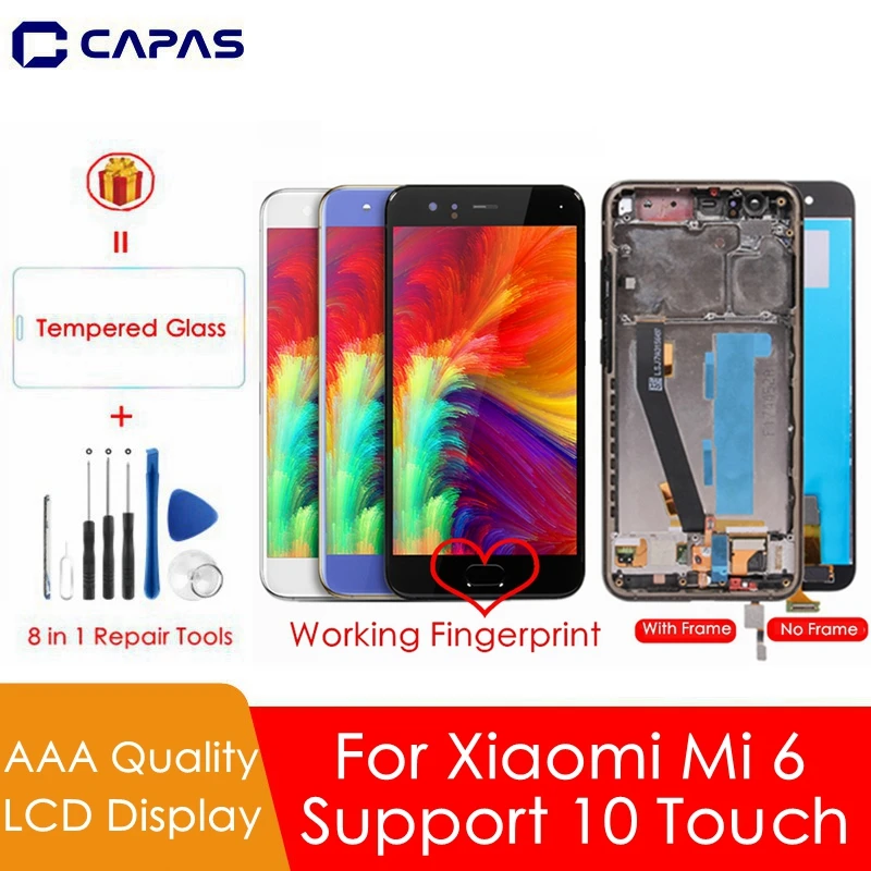 ЖК экран с рамкой и датчиком отпечатка пальца для Xiaomi Mi 6 Mi6 10 точек касания