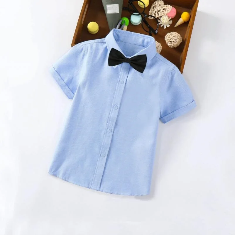 Summer Toddler Teen Party Wedding Uniforms Clothes School Boys Shirts Short Sleeve Turn-down Collar Kids Tops Shirt For Boys
