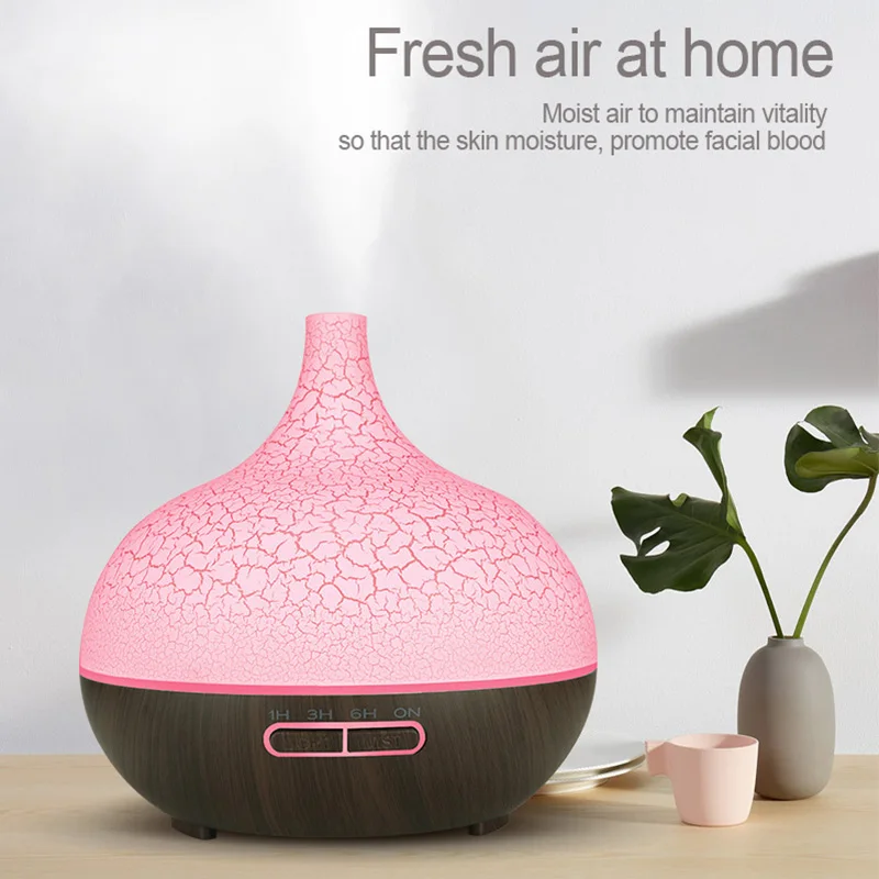 

400ML Wood Grain Air Humidifier Oil Diffuser Ultrasonic Diffusers with Creative Crackle Light for Home