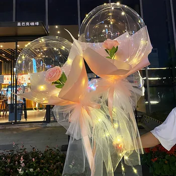 

2xShing Led Bobo Balloon With Sticks Helium Transparent Ballon Stage Balloon Wedding LED Light Frequency 3 Birthday Decorations