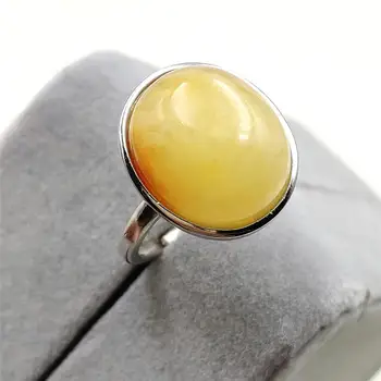 

Genuine Natural Yellow Amber Gemstone Adjustable Ring 16x14mm Women Ring Oval Bead Healing Stone 925 Sterling Silver AAAAA