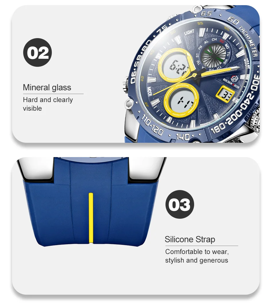 GOLDENHOUR Männer Uhr Dual Display Quarz Armbanduhr Analog Digital Sport_voghion.com