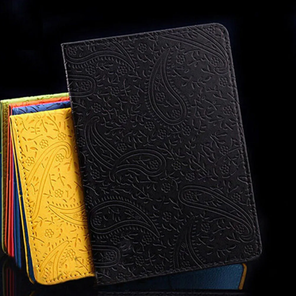 Black Lavender Travel Passport Holder Cover Faux Leather ID Card Ticket Enticing Case 10cm x 14cm - Цвет: Black
