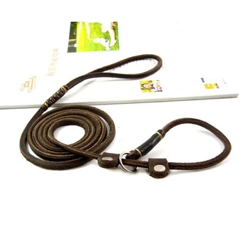 

160cm Soft Extra Strong P chain Teddy Poodle Leash Double Handle Real Leather Braided Dog Leash Safety Training Pet Lead