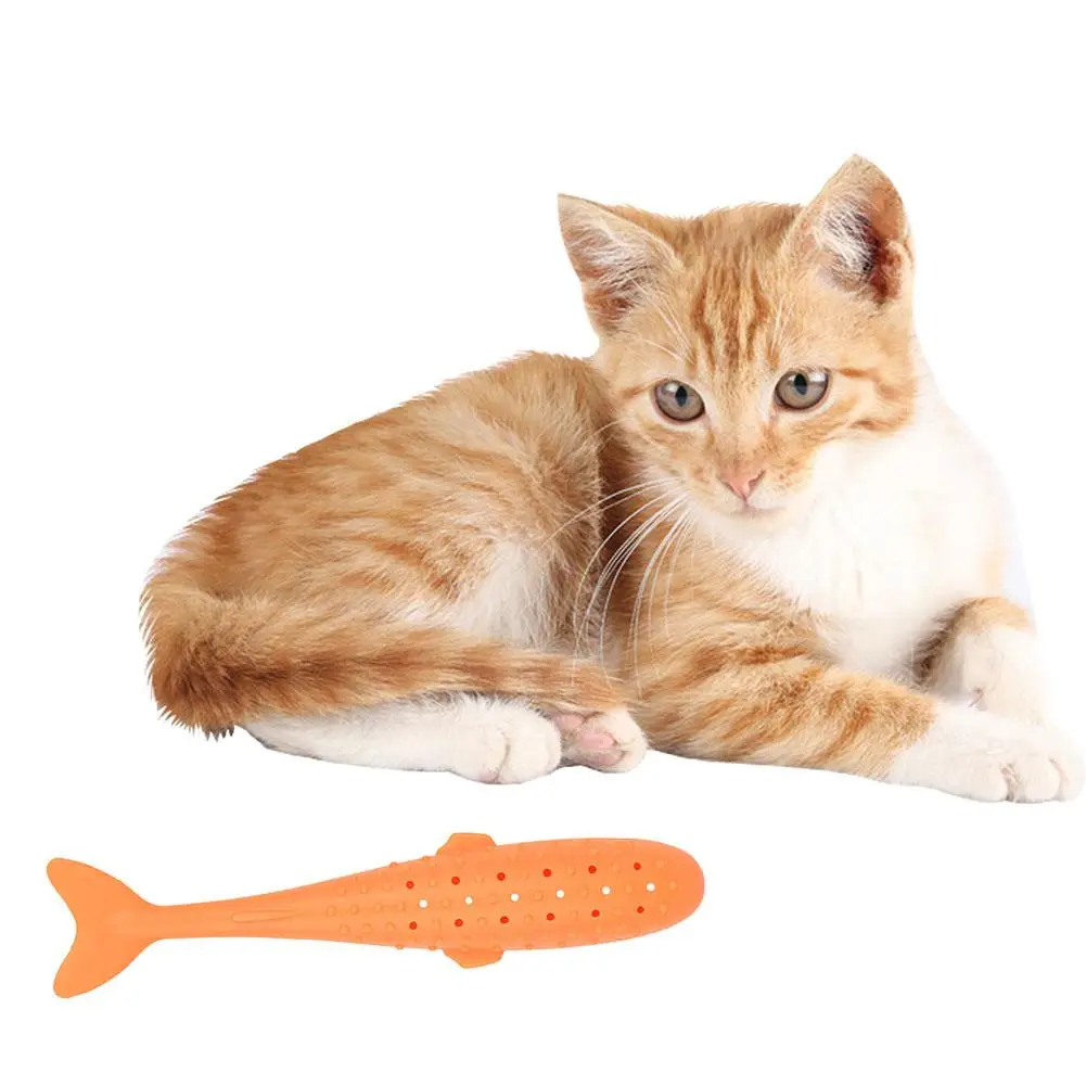 Orange Интерактивная рыбья Форма Зубная щетка Catnip моделирование силиконовые чистки зубов жевательные игрушечные домашние питомцы для котенка кошки - Цвет: Orange