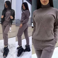 

Joggers Turtleneck Sweater Long Sleeve Two Piece Set Women Knitting Pants Sets Loose High Waist Two Piece Outfits Joggers Set