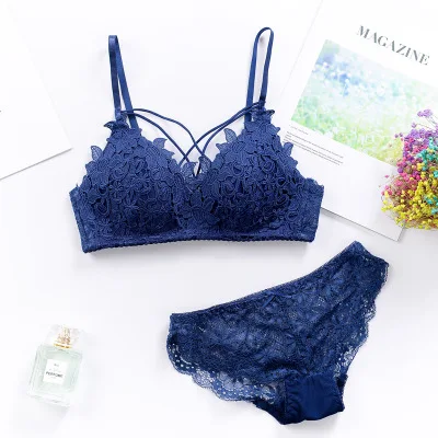 MMBN135-BlueSet Комплект нижнего белья с бюстгальтером, без косточек, Lenceria, сексуальный, Bielizna damski Komplety, чашка AB, топ, красное вино, Lenceria, кружевной комплект нижнего белья, пуш-ап бюстгальтер - Цвет: MMBN135-BlueSet