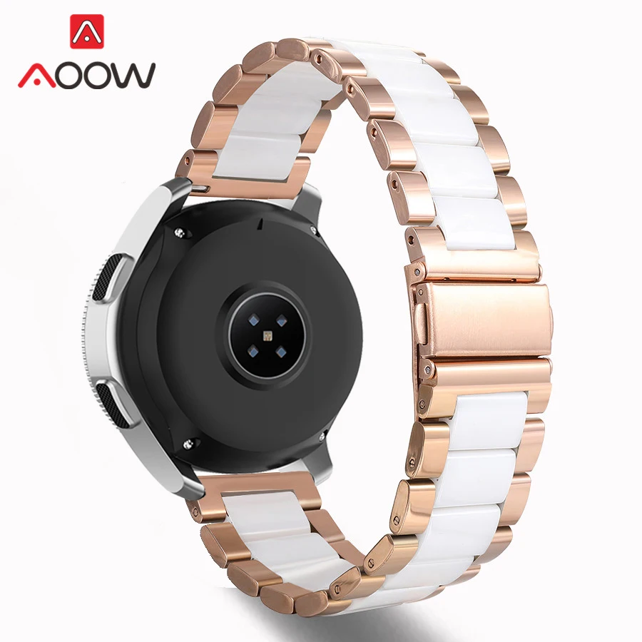 Rose gold White 22 мм керамический ремешок для часов из нержавеющей стали для samsung Galaxy Watch 46 мм gear S3 Amazfit huawei GT Роскошный металлический ремешок из розового золота - Цвет ремешка: Rose gold White