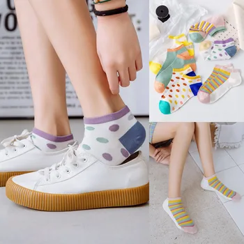 

Women's polka dot Socks Fashion Girls Harajuku Cotton Thin Anklet Boat Socks Japanese Novelty Love Heart Pattern Cool Socks#0311